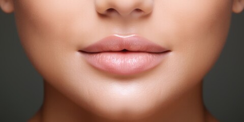 Close-up of a woman's face with a pink lip, suitable for beauty and cosmetics concepts