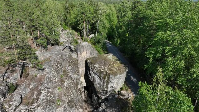 Aerial descending view of Temple of Lemmink&auml;inen in Gumbostrand, Finland.