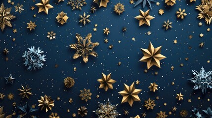 Winter background, Gold and navy snowflakes. Generative ai