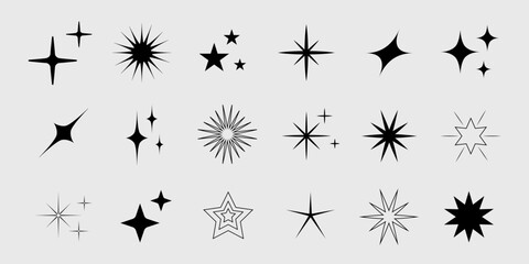Set of star shapes. Retro futuristic sparkle icons collection. Vector set of Y2K style.