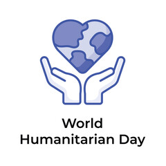 Heart shaped world globe on hands depicting concept icon of world humanitarian day