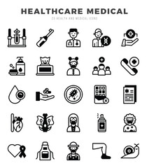 HEALTHCARE MEDICAL Icons bundle. Lineal Fill style Icons. Vector illustration. - obrazy, fototapety, plakaty