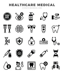 HEALTHCARE MEDICAL Icon Pack 25 Vector Symbols for Web Design.