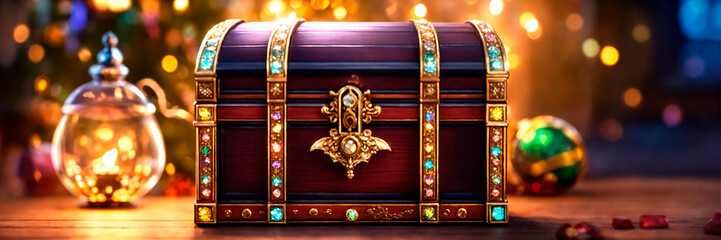treasure chest and gold. Selective focus.