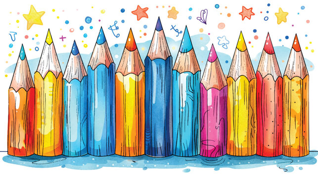 Doodle Pencil Theme, Pen Crayon Cute Vector Background Wallpaper, Social Media Banner, Design Packaging Clip Art Generative Ai