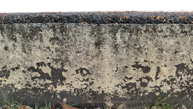 Side view of asphalt road. To show layer of side surface material, asphalt concrete, bitumen, ground and earth with white background isolator.