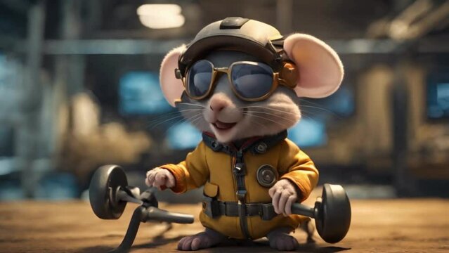 Animation of a cute mouse pilot wearing goggles