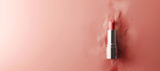 Assorted lipstick shades with smudged stains on pink background, ideal for text placement. - obrazy, fototapety, plakaty