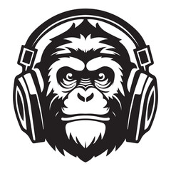 ferocious monkey wearing headphones iconic logo vector illustration