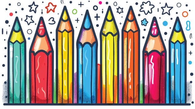 Doodle Pencil Theme, Pen Crayon Cute Vector Background Wallpaper, Social Media Banner, Design Packaging Clip Art Generative Ai