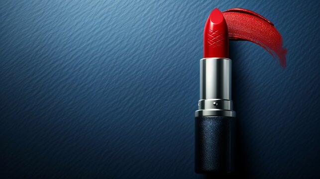 Variety of lipstick shades and smudged marks on dark blue gradient with room for text placement.