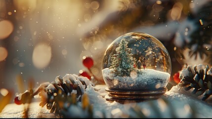 Magical snow globe with Christmas decorations created with Generative AI