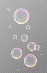 Realistic soap bubbles.Flying bubbles on a transparent background.	
