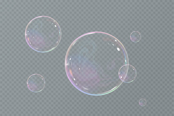Realistic soap bubbles.Flying bubbles on a transparent background.	