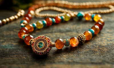 Beautiful women jewelry with stones. Selective focus.
