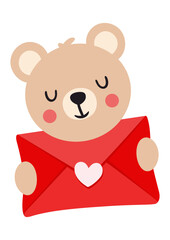 Loving teddy bear holding a valentine letter envelope