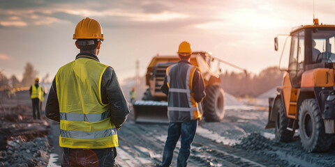 Engineers responsible for road construction work and construction equipment