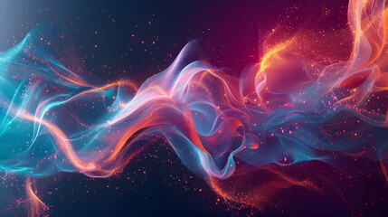 Obraz premium Colorful background with abstract shape glowing in ultraviolet spectrum, curvy neon lines, futuristic energy concept