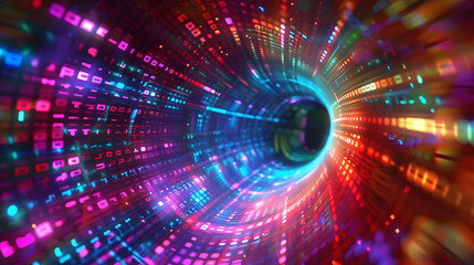 Obraz premium Colorful background with abstract shape glowing in ultraviolet spectrum, curvy neon lines, futuristic energy concept