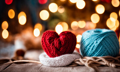 Obraz na płótnie Canvas Knitting heart threads is beautiful. Selective focus.