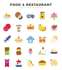Food and Restaurant Flat icons collection. 25 icon set. Vector illustration.