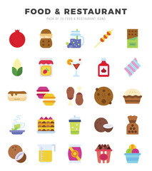 Food and Restaurant Flat icons collection. Flat icons pack. Vector illustration