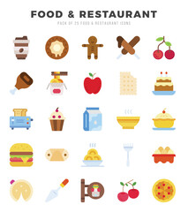 Vector Food and Restaurant types icon set in Flat style. vector illustration.