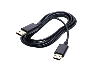 Black micro usb and usb type c isolated on PNG Background. Generative Ai.