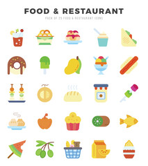 Fototapeta na wymiar Set of Food and Restaurant icons in Flat style. Flat Icons symbol collection.