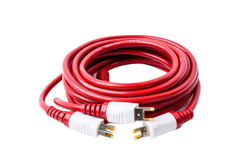 Coiled Red USB C lightning charging cable. Red USB isolated on PNG Background. Generative Ai.