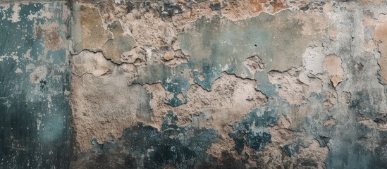 The photo shows an old wall with peeling paint, revealing layers of history and wear. The texture adds a vintage vibe, character, depth, and charm to any space.