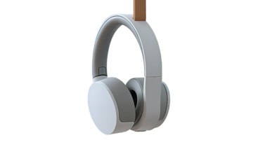 White headphone with white center and blue trim isolated on PNG Background. Generative Ai.