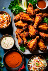 Fototapeta premium fried breaded wings on a plate. Selective focus.