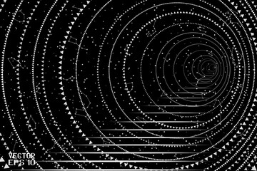 Steps to Heaven Isolated on Starry Night Sky Background. A Round Tunnel with a Staircase That Awaits Us. Abstract Panoramic Sky Map of Hemisphere. Vector. 3D Illustration