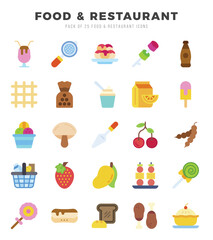 Set of Food and Restaurant icons in Flat style. Flat Icons symbol collection.