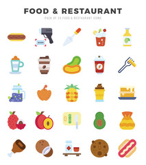 Naklejka na ściany i meble Food and Restaurant icons set. Collection of simple Flat web icons.