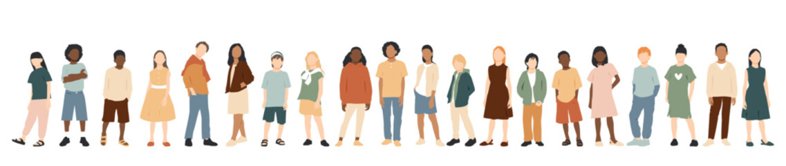 Children of different ethnicities stand side by side together. 