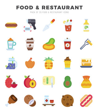 Food and Restaurant icons set. Collection of simple Flat web icons.