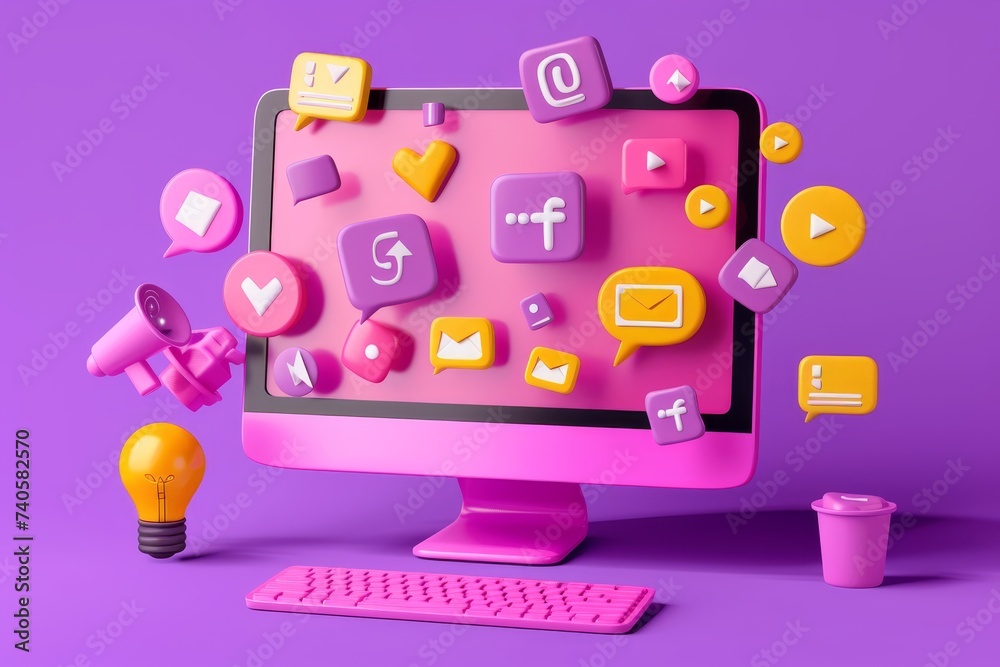 Leinwandbilder messages internet social networks mockup blank monitor. realistic 3d design. send messages internet 