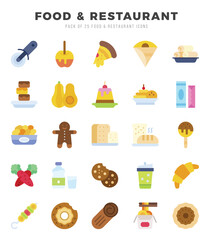 Collection of Food and Restaurant 25 Flat Icons Pack.