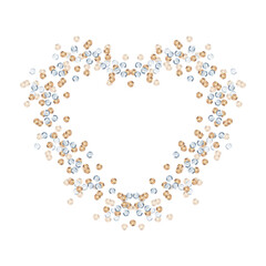 Multi-colored sequins for needlework. Sequins arranged in the shape of a heart. Watercolor illustration of confetti. For background design, wedding invitation, greeting card. Save the date