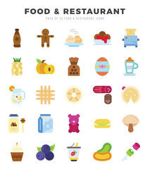 Food and Restaurant icons Pack. Flat icons set. Food and Restaurant collection set.