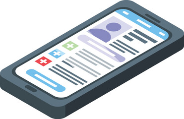 Treatment history smartphone icon isometric vector. Result digital. Medical record