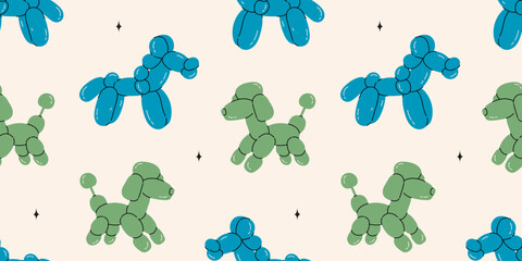 Seamless pattern with dog balloons. Bright colorful repeating elements. Stock illustration. Vector seamless pattern of cute cartoon bubble animal in color.