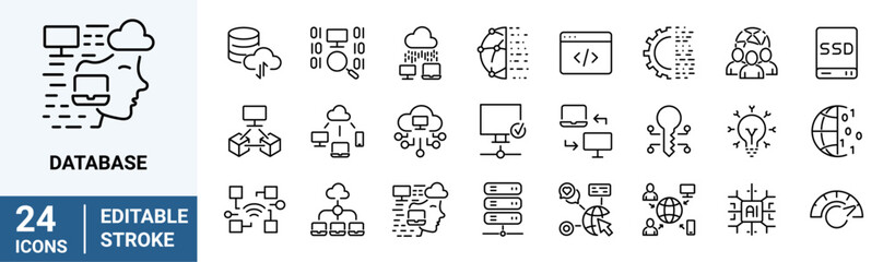 Database line web icons. Server and Cloud service. Network and Technology vector.