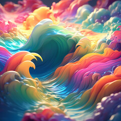 abstract background with stormy colorful waves and sun rays, illustration