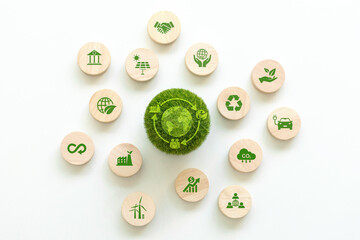 LCA-Life cycle assessment concept.A green ball with an LCA icon. environmental impact assessment related to product value chains. Business value chain and Growing sustainability.Circular economy - obrazy, fototapety, plakaty