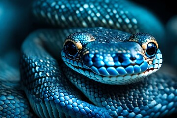 Fototapeta premium Blue viper snake closeup face