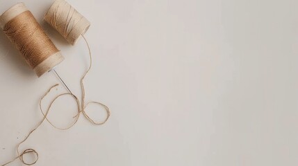 thread lying on a clean white background, epitomizing the essence of sewing - obrazy, fototapety, plakaty