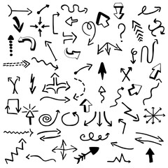 Collection hand drawn arrows. Set simple arrows isolated on white background. Arrow mark icons. Arrow paint - stock vector.